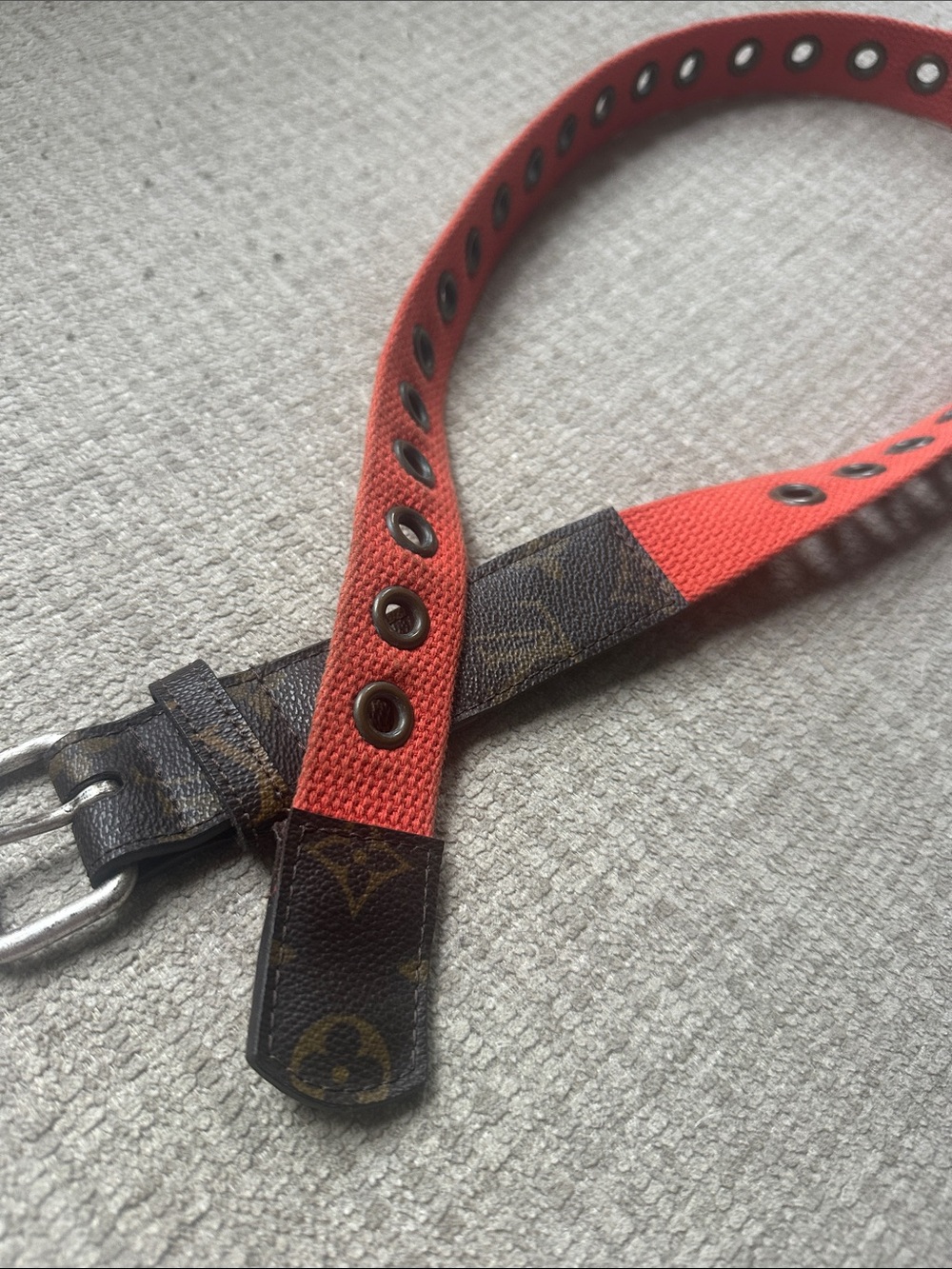 Louis Vuitton Orange Canvas Belt with Brown Monogram Trim - Picture 2 of 4